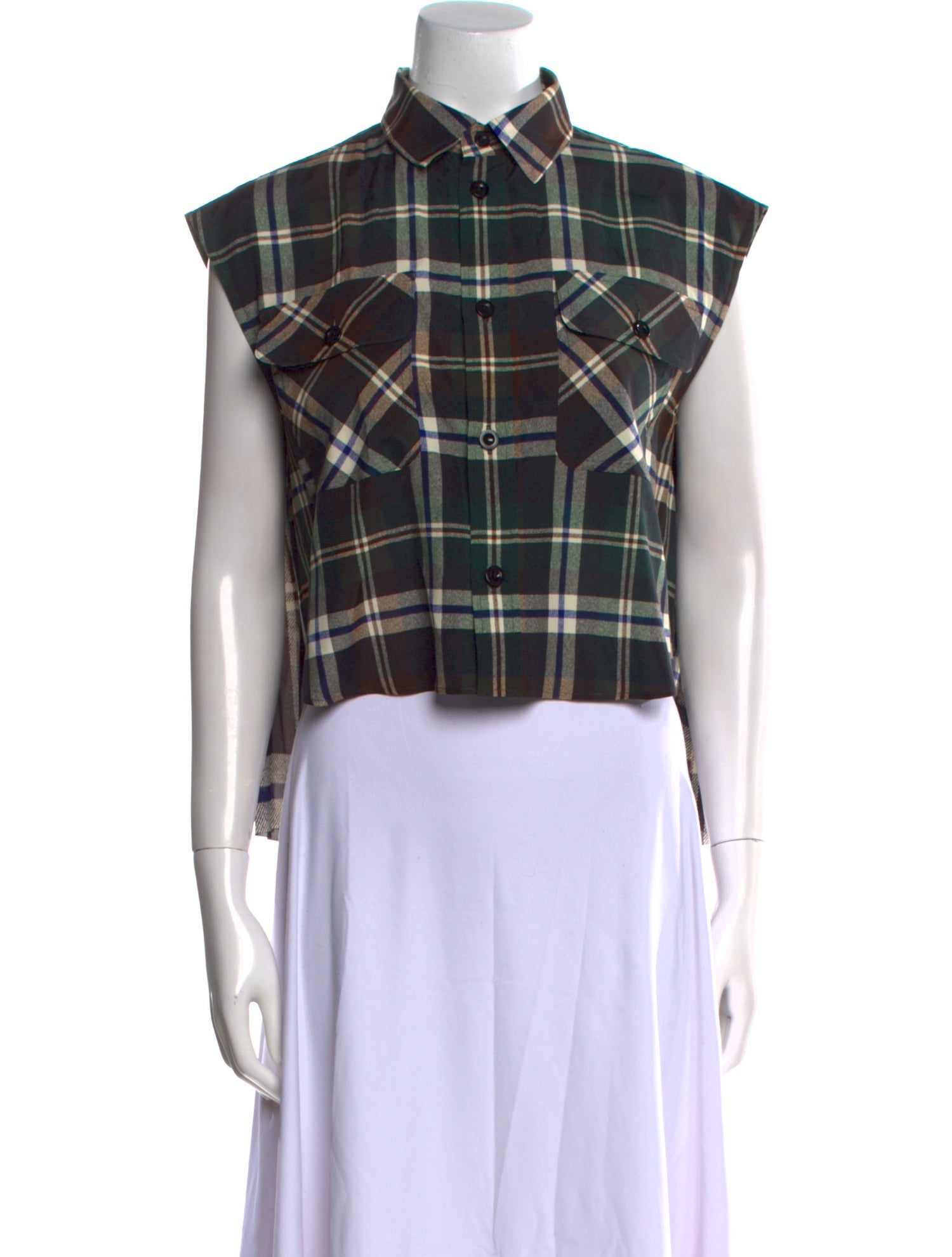 Sacai Plaid Print Mock Neck Crop Top
