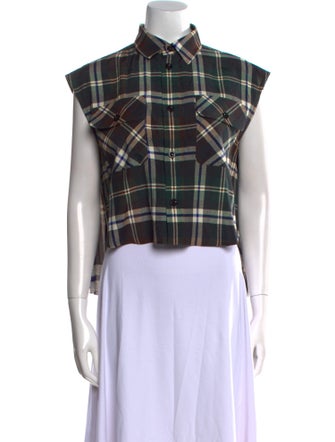 Sacai Plaid Print Mock Neck Crop Top
