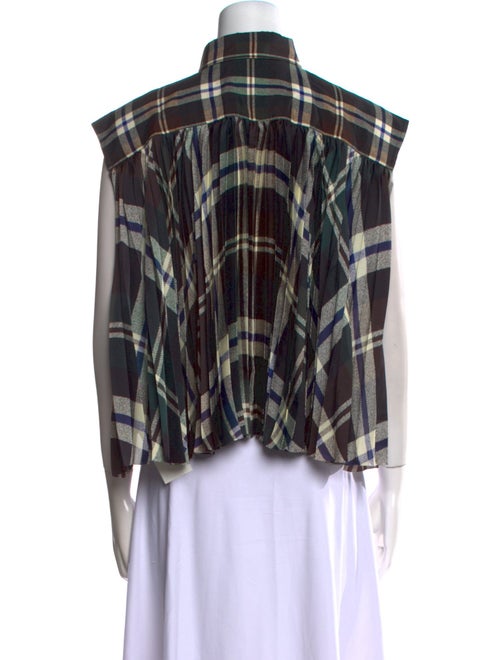 Sacai Plaid Print Mock Neck Crop Top