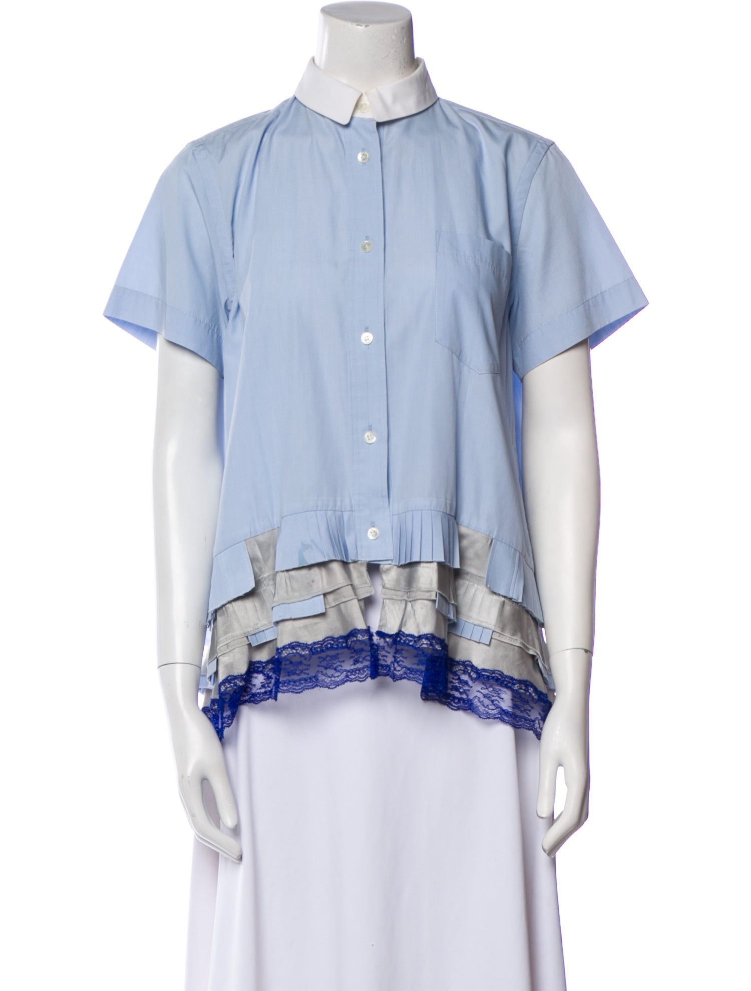Sacai Colorblock Pattern Short Sleeve Button-Up Top
