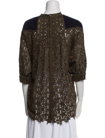 Sacai Crew Neck Three-Quarter Sleeve Top