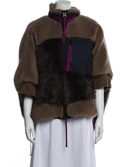 Sacai Wool Colorblock Pattern Faux Fur Jacket