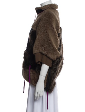 Sacai Wool Colorblock Pattern Faux Fur Jacket