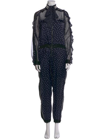 Sacai Polka Dot Print Mock Neck Jumpsuit