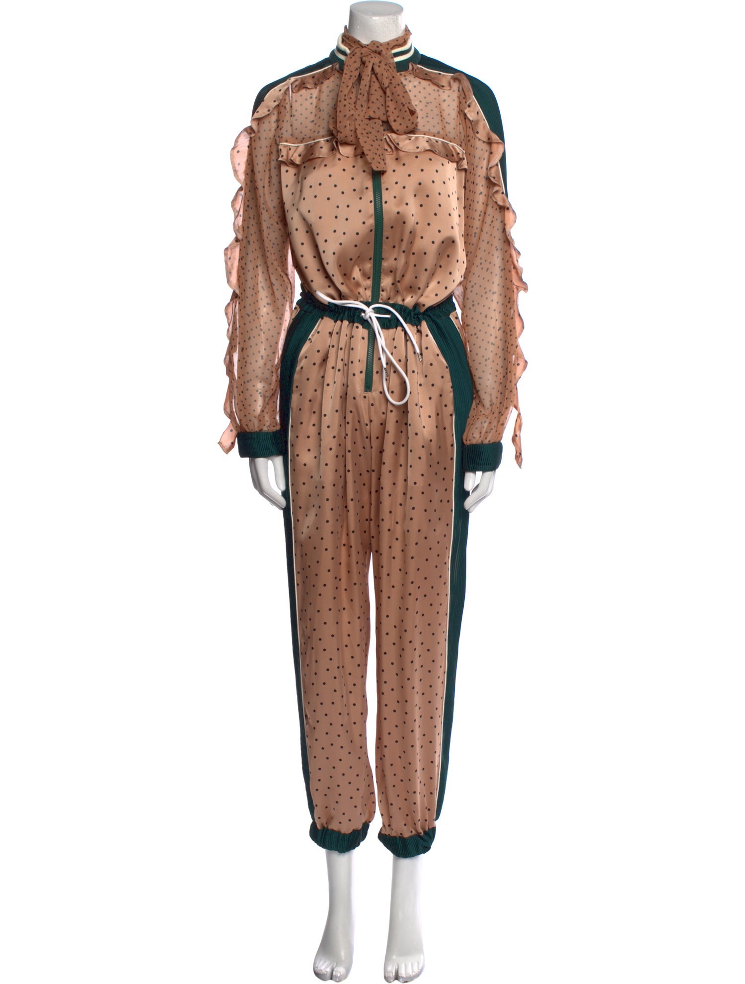 Sacai Polka Dot Print Tie Neck Jumpsuit