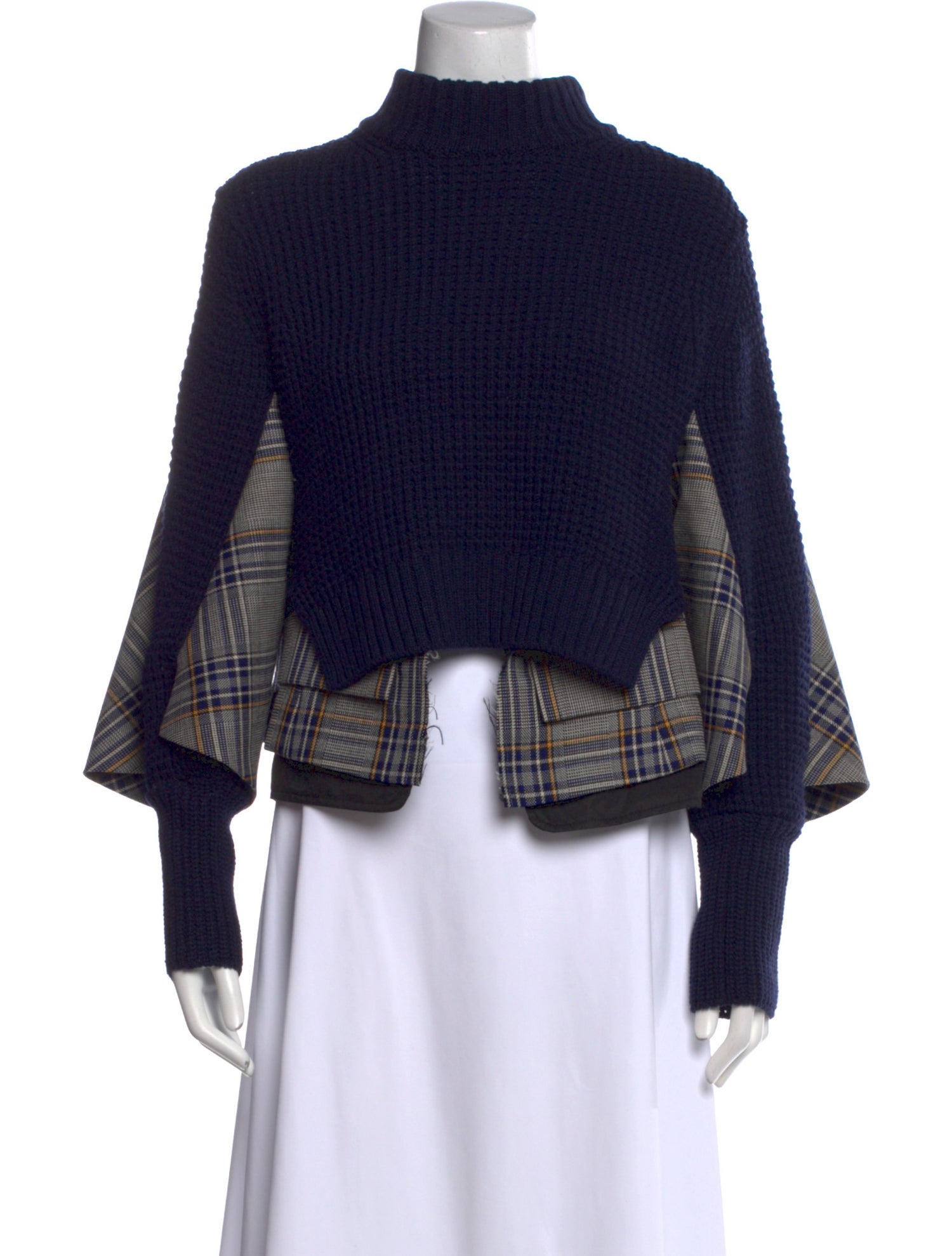 Sacai Wool Plaid Print Crop Top