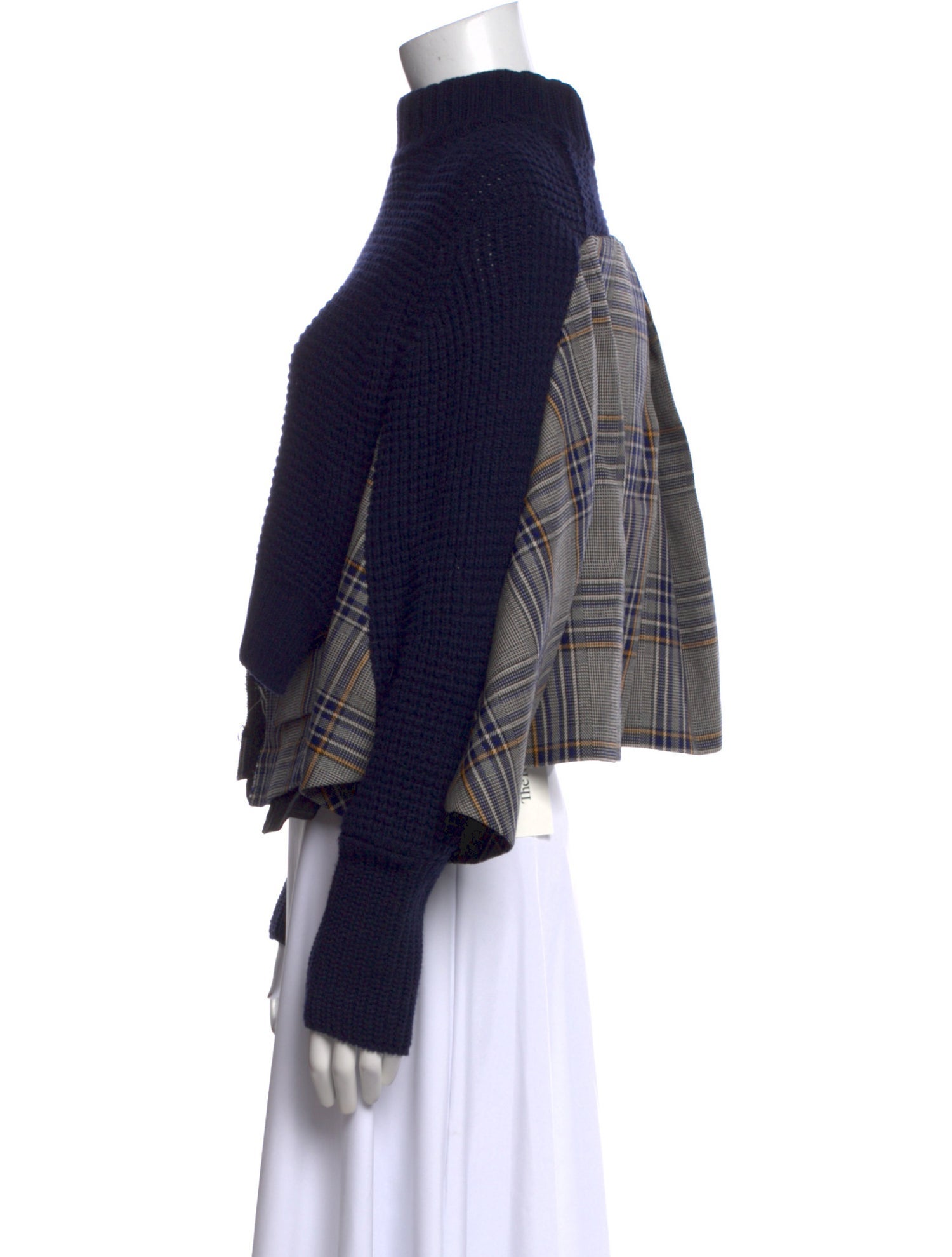 Sacai Wool Plaid Print Crop Top