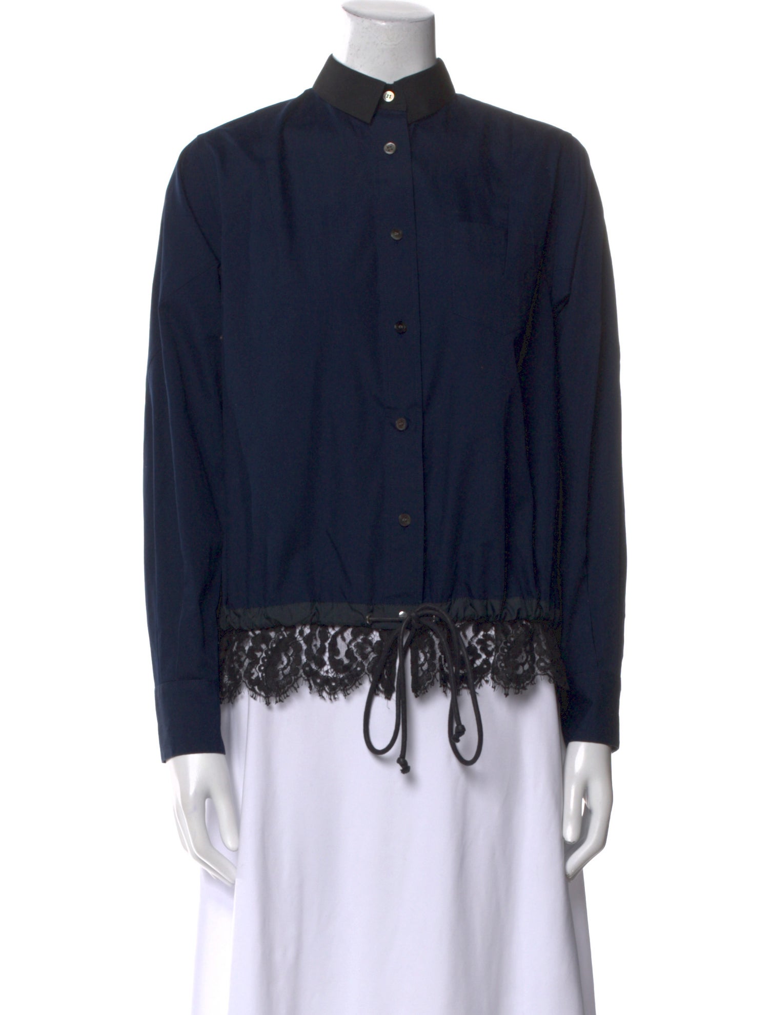 Sacai Mock Neck Long Sleeve Button-Up Top