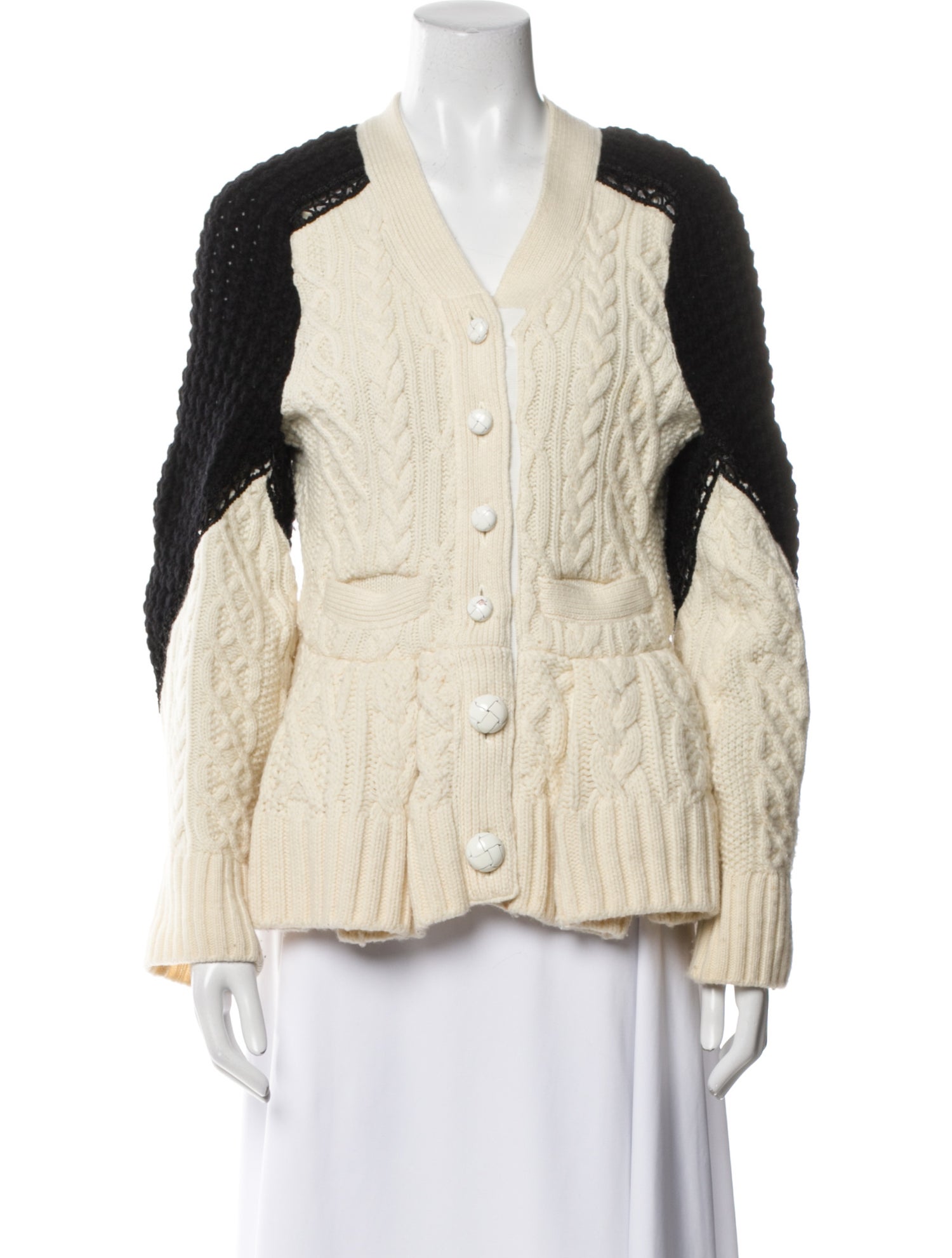Sacai Wool V-Neck Sweater - Neutrals Knitwear, Clothing - WS146370