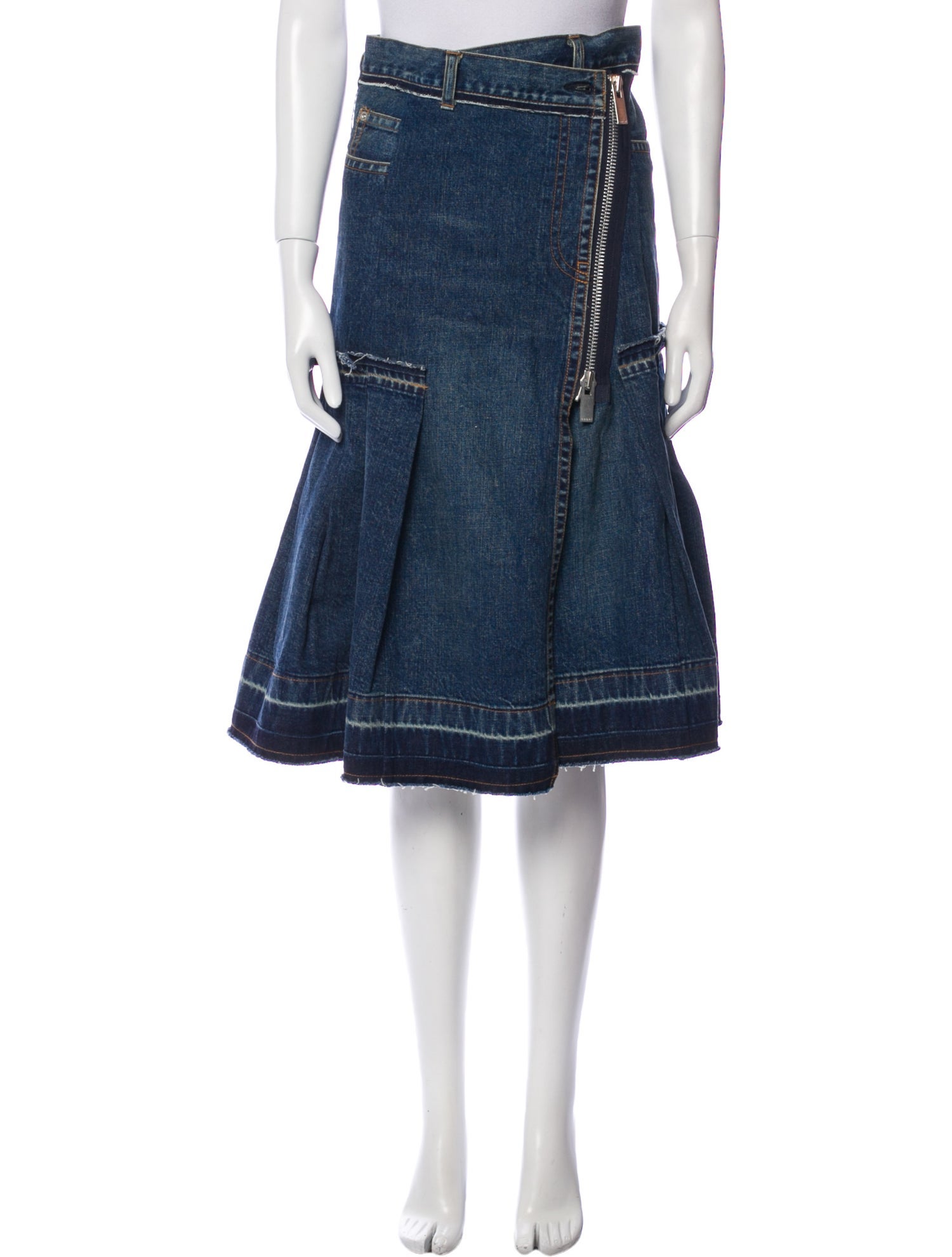 Sacai Raw-Edge Trim Knee-Length Skirt