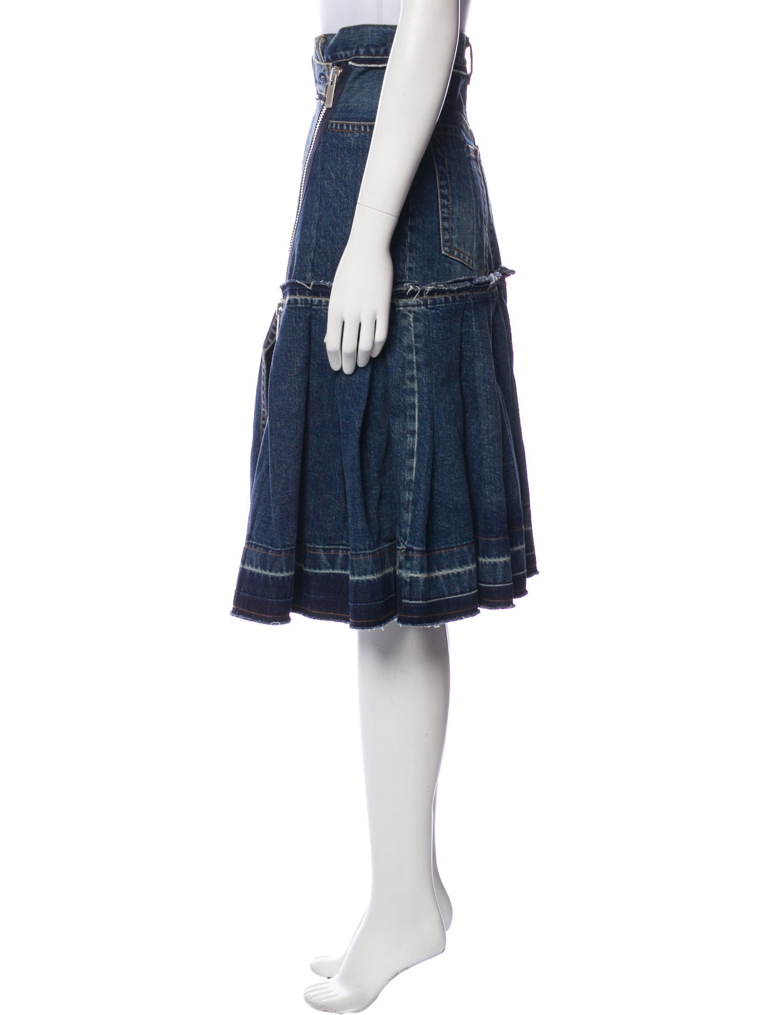 Sacai Raw-Edge Trim Knee-Length Skirt