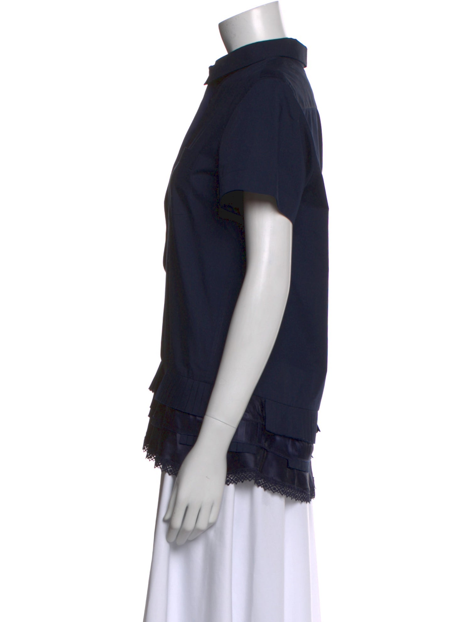 Sacai Mock Neck Short Sleeve Button-Up Top