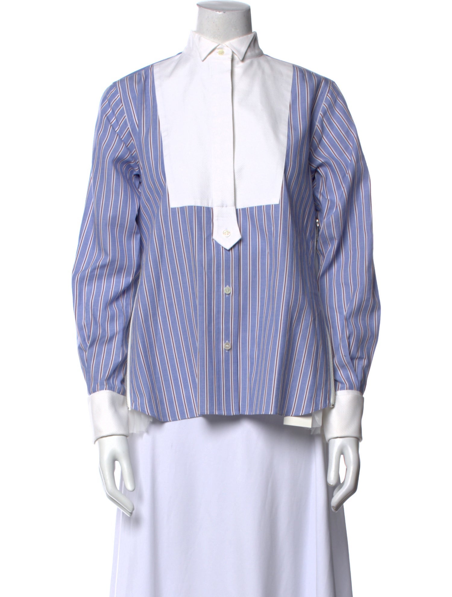 Sacai Striped Long Sleeve Button-Up Top