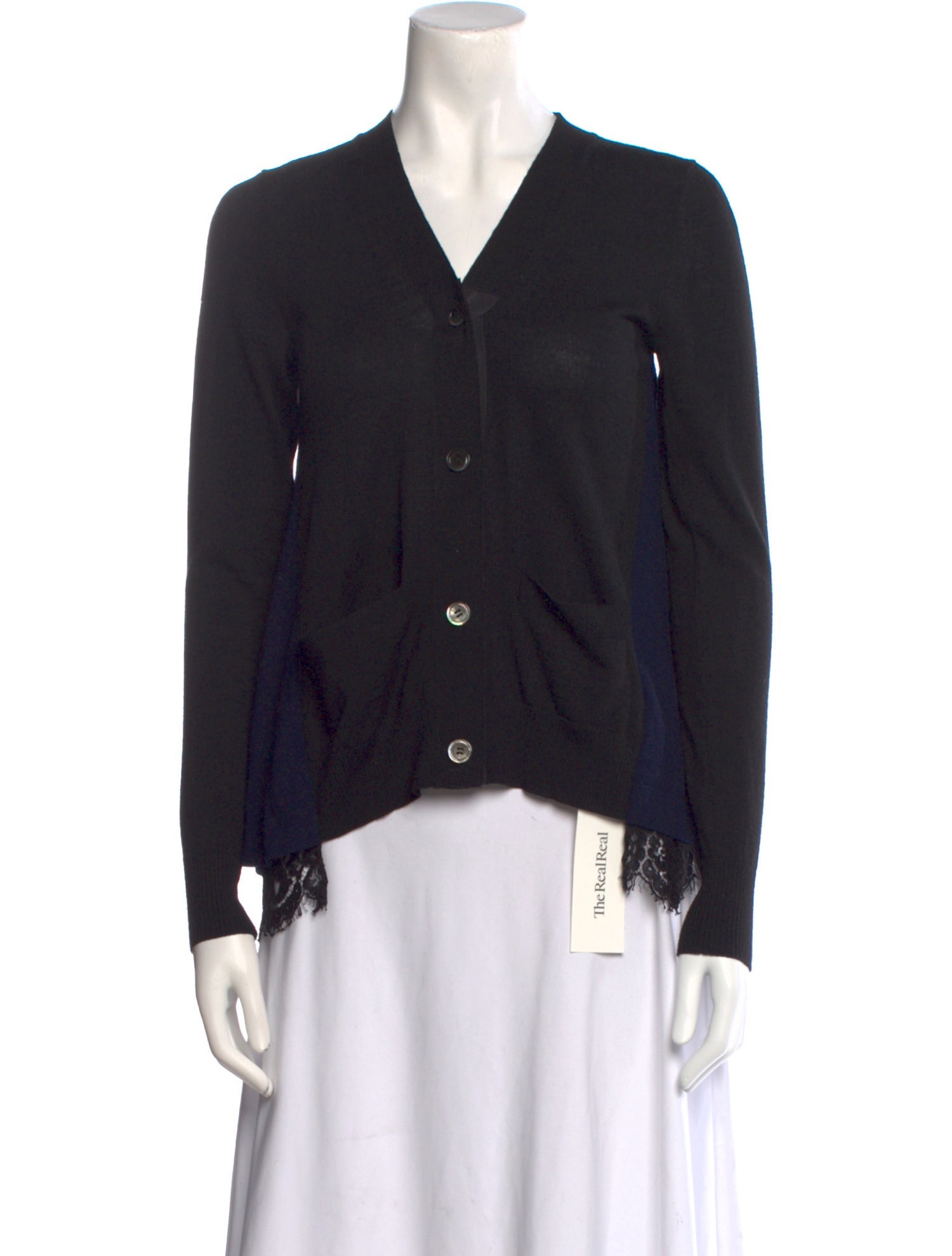 Sacai Wool V-Neck Button-Up Top