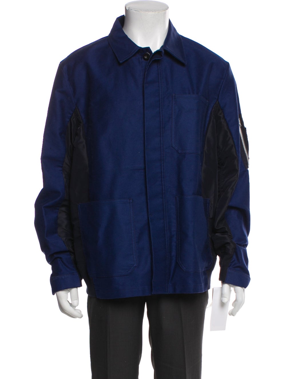 Sacai Jacket Blue Collar Patch Pockets Designer s… - image 1