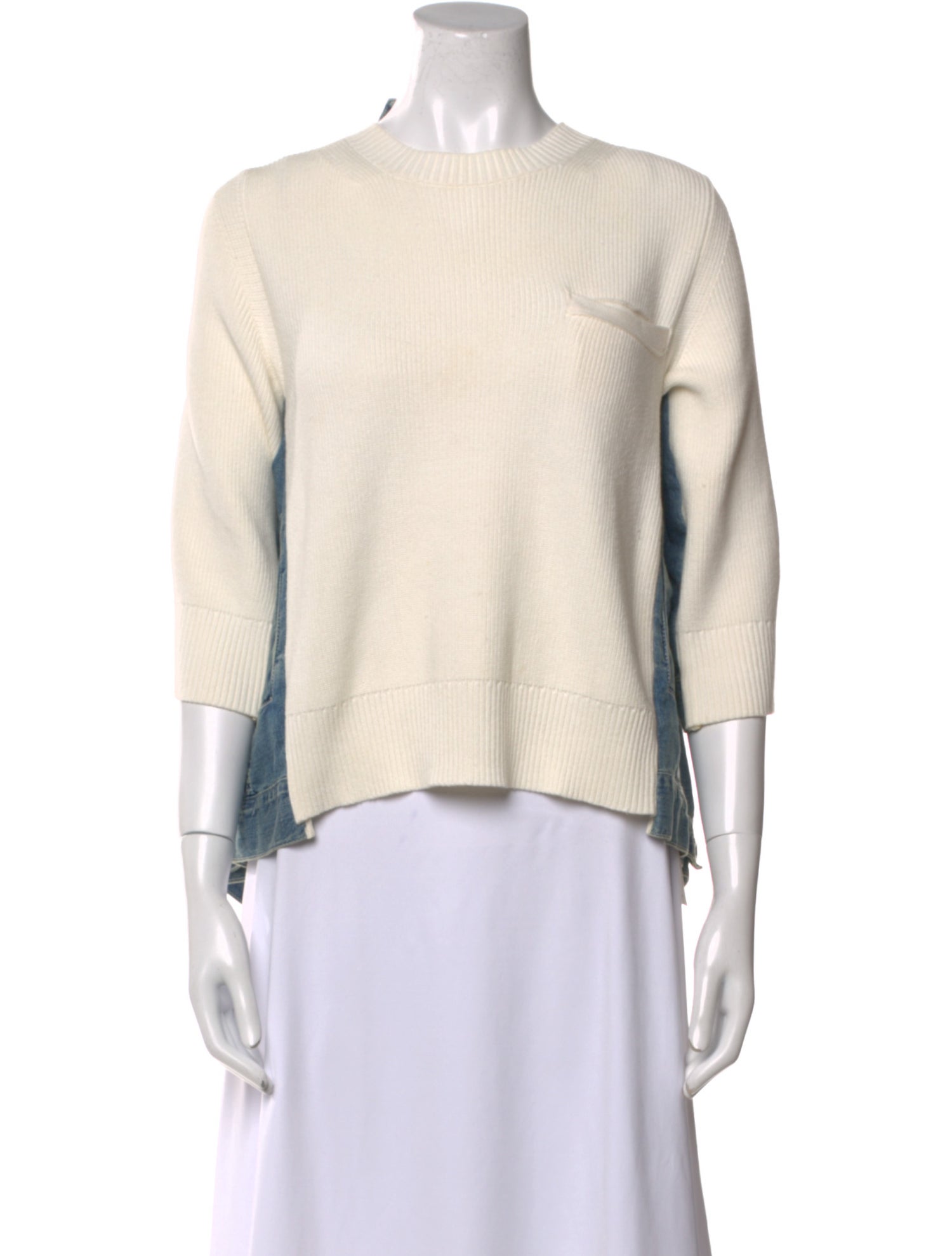 Sacai Crew Neck Three-Quarter Sleeve Top