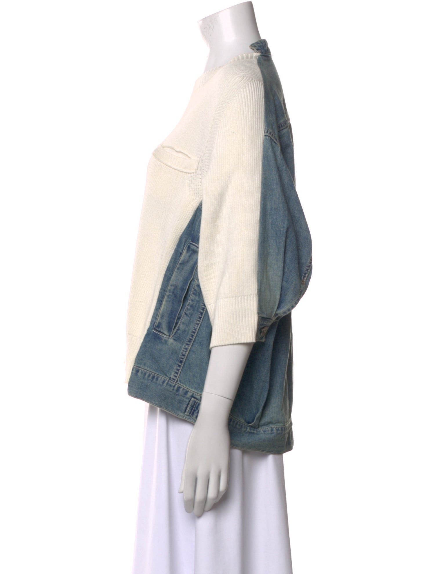 Sacai Crew Neck Three-Quarter Sleeve Top