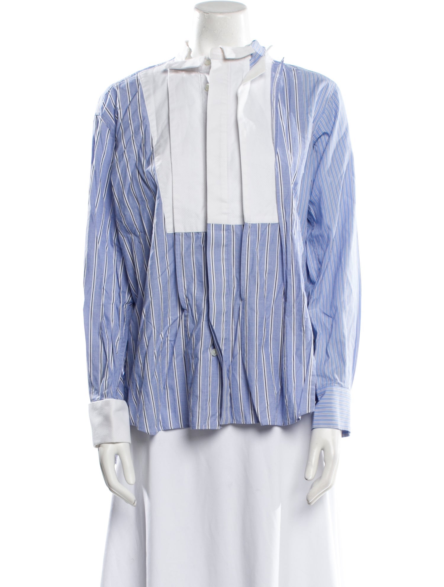 Sacai Striped Mock Neck Button-Up Top