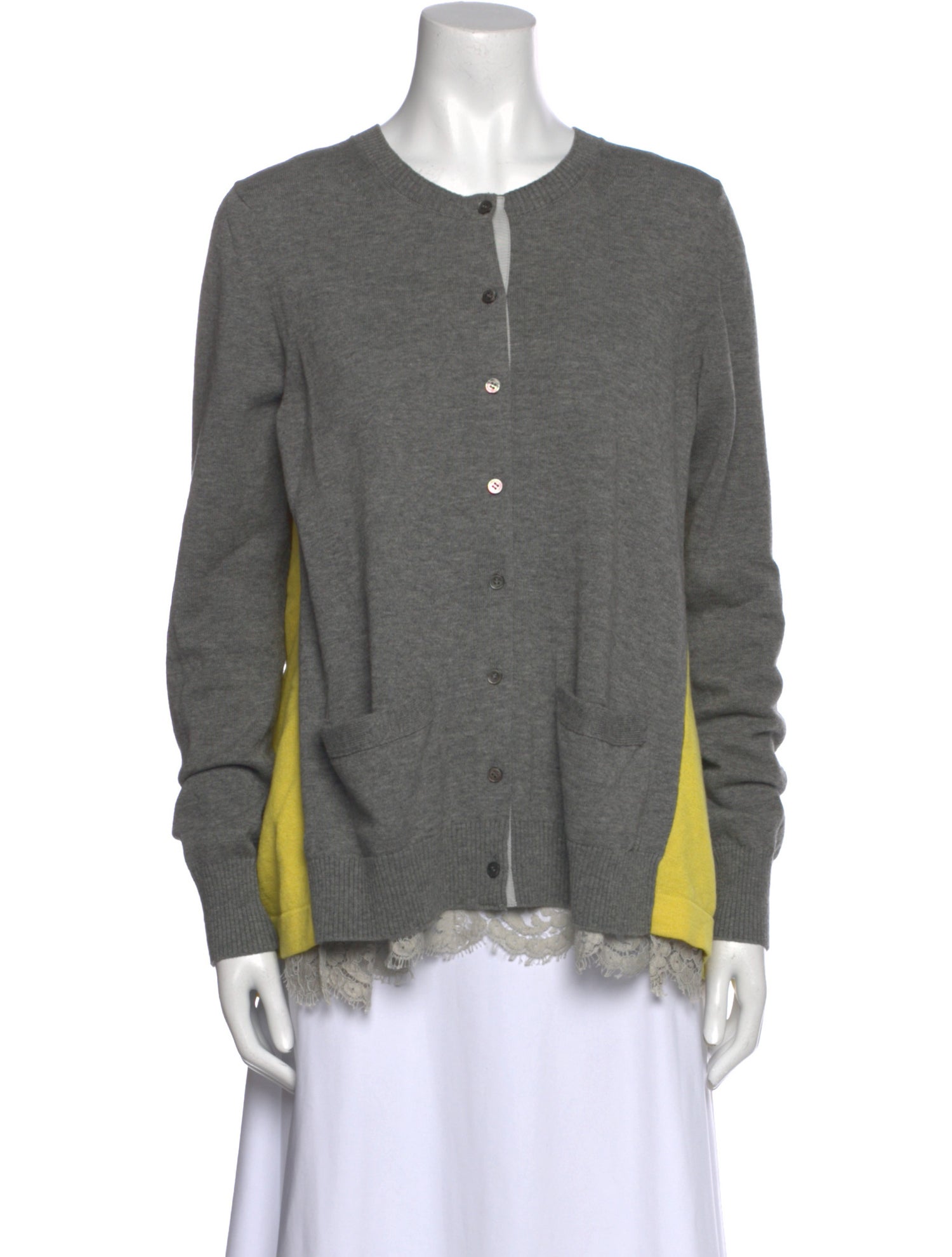 Sacai Wool Crew Neck Button-Up Top