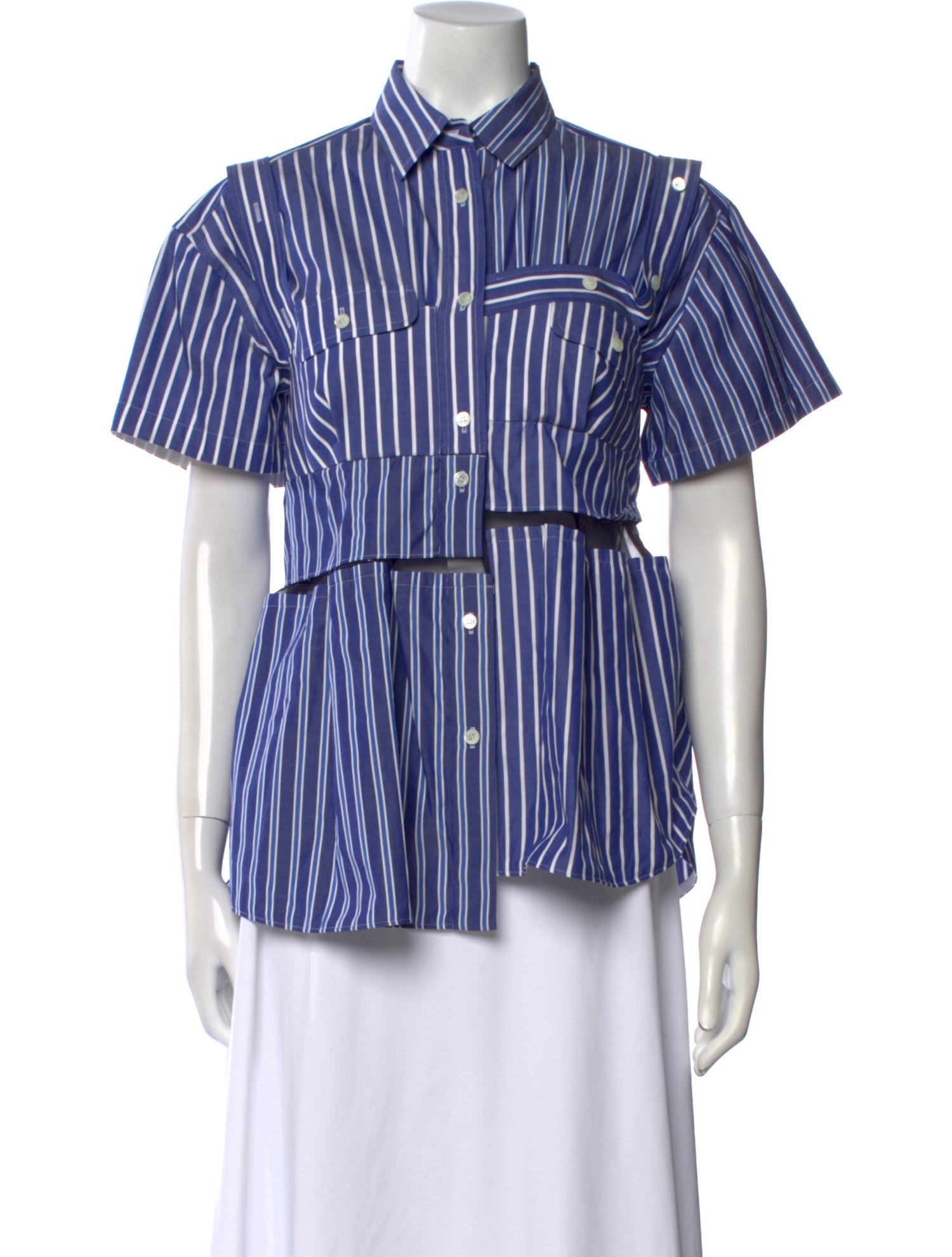 Sacai Striped Short Sleeve Button-Up Top