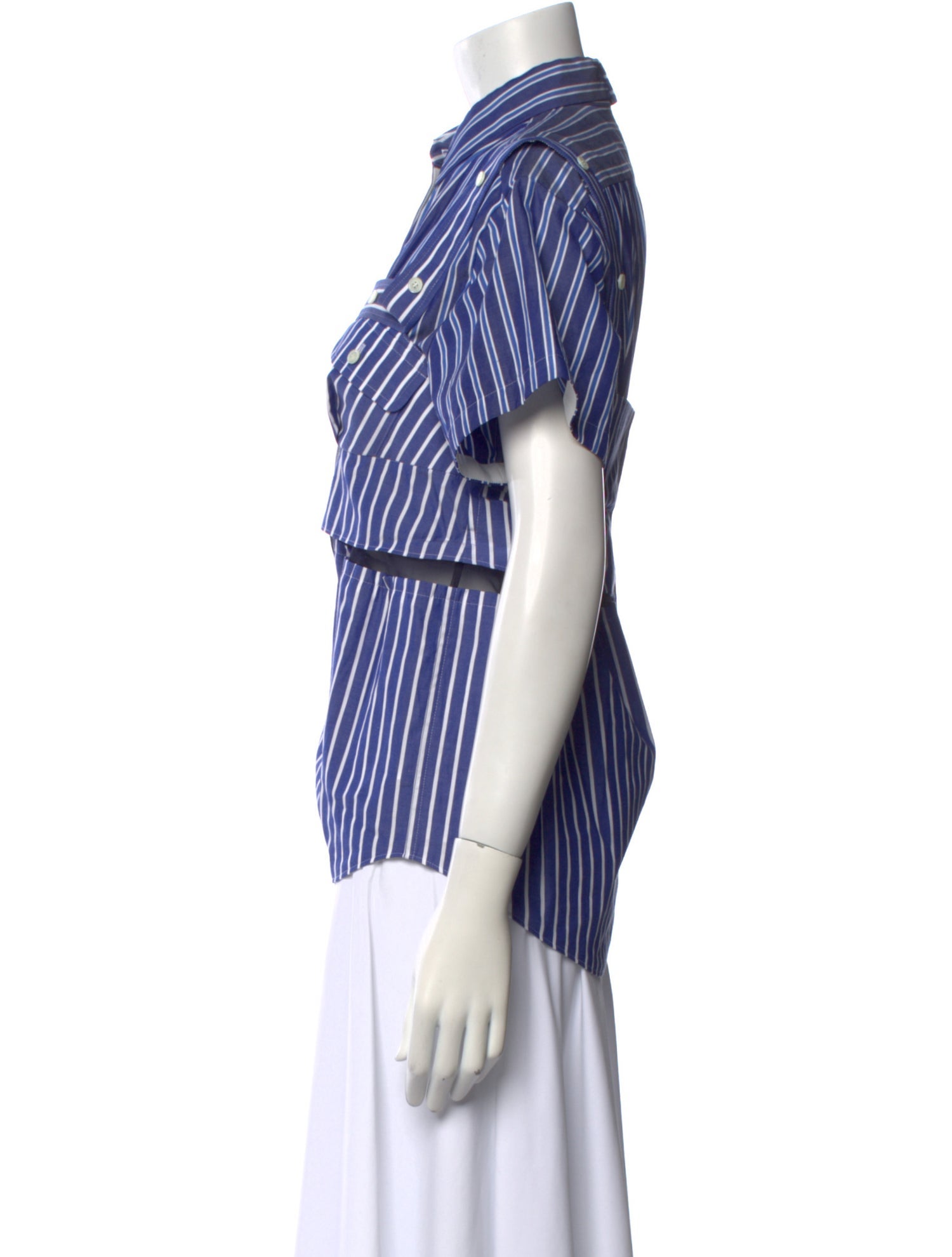 Sacai Striped Short Sleeve Button-Up Top