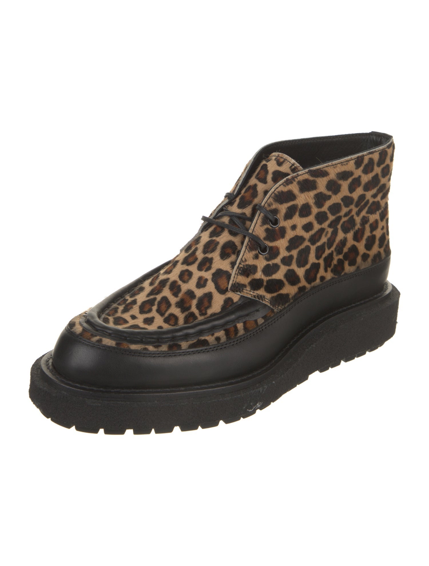 Sacai Ponyhair Animal Print Lace-Up Boots