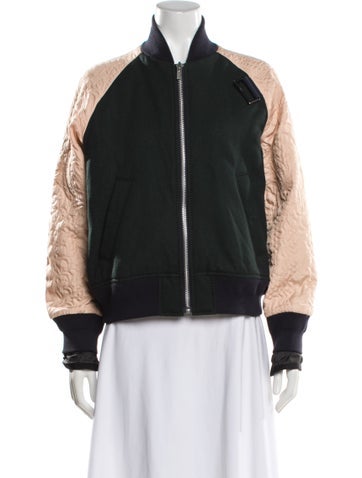 Pre-owned Sacai Wool Colorblock Pattern Bomber Jacket In Green