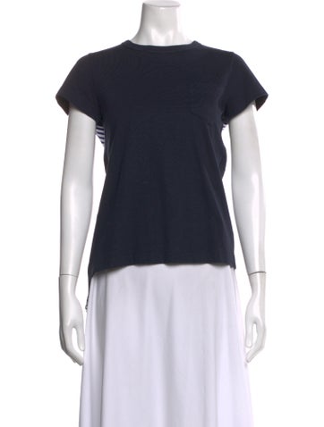Pre-owned Sacai Striped Crew Neck T-shirt In Blue