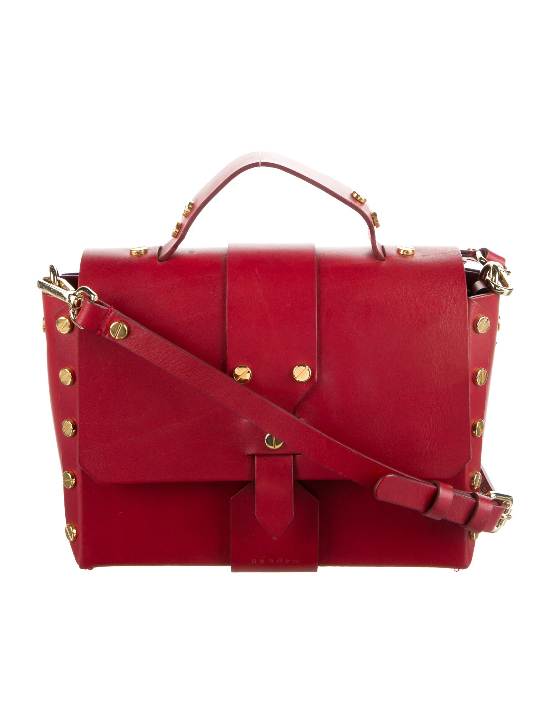 Sandro Studded Leather Handle Bag Red Crossbody Bags, Handbags