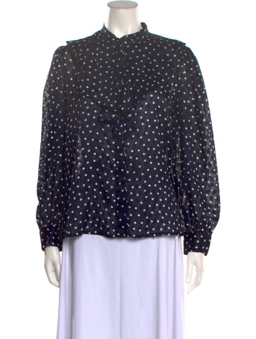 Sandro Polka Dot Print Mock Neck Button-Up Top