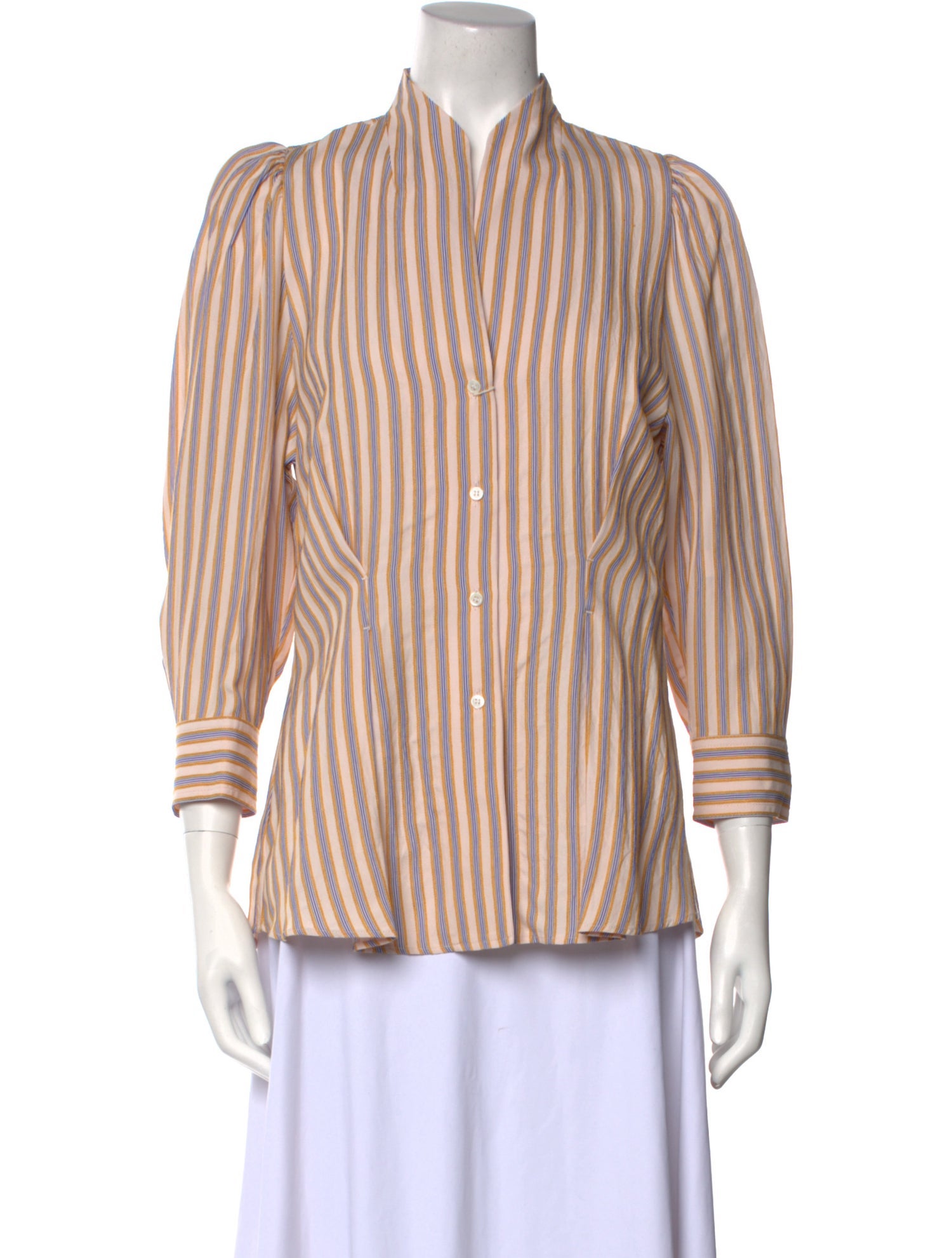 Sandro Striped Mock Neck Button-Up Top