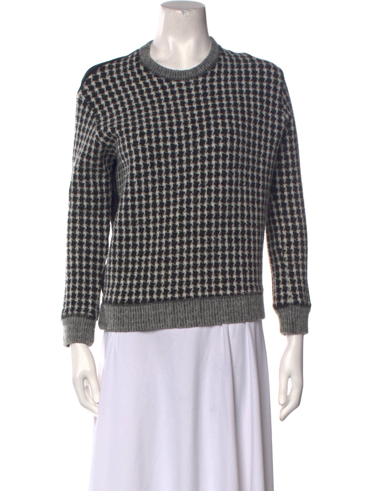 Sandro Houndstooth Print Crew Neck Sweater