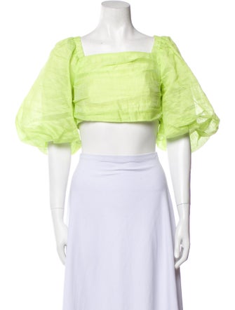 Sandro Linen Square Neckline Crop Top