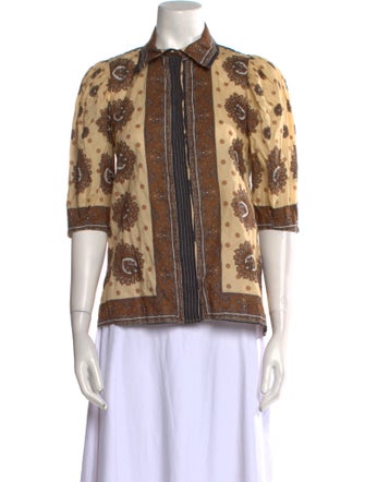 Sandro Paisley Print Three-Quarter Sleeve Button-Up Top