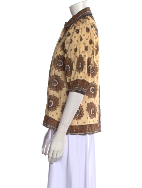 Sandro Paisley Print Three-Quarter Sleeve Button-Up Top