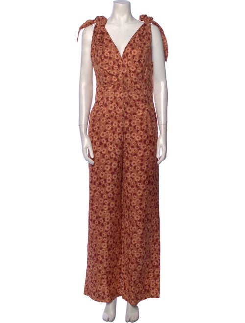Sandro Floral Print V-Neck Jumpsuit