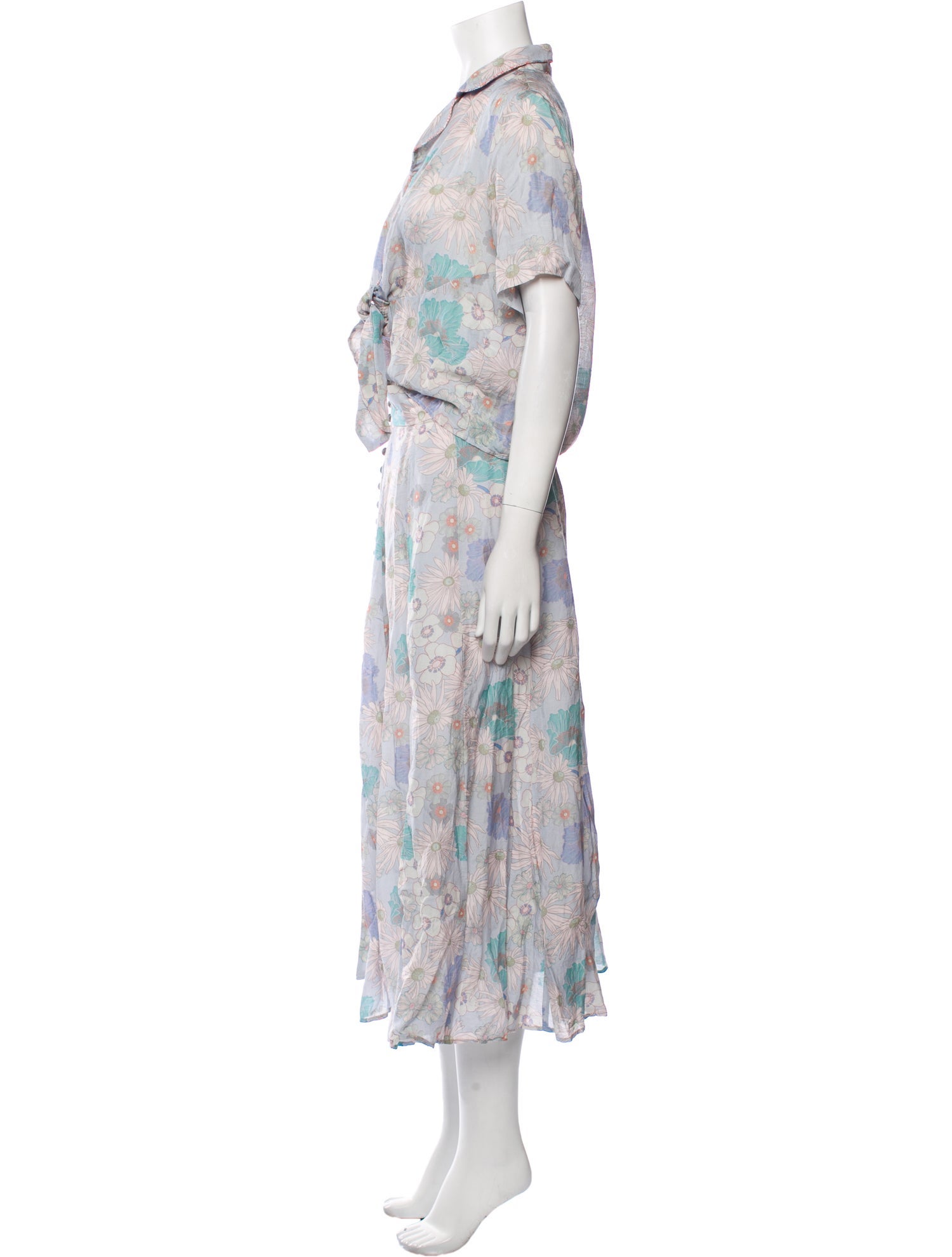 Sandro Floral Print Ruffle Embellishment Skirt Set