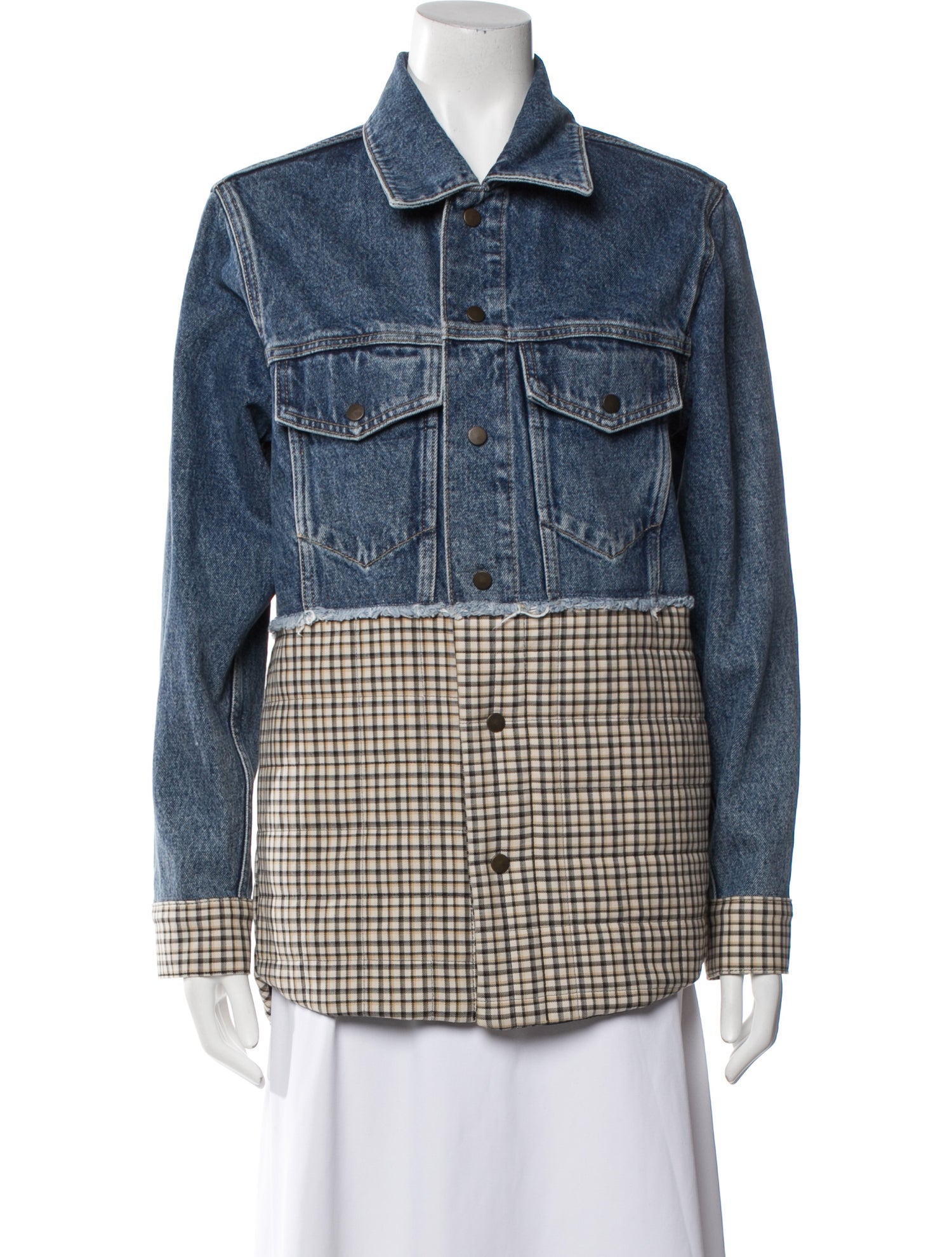 Sandro Plaid Print Denim Jacket