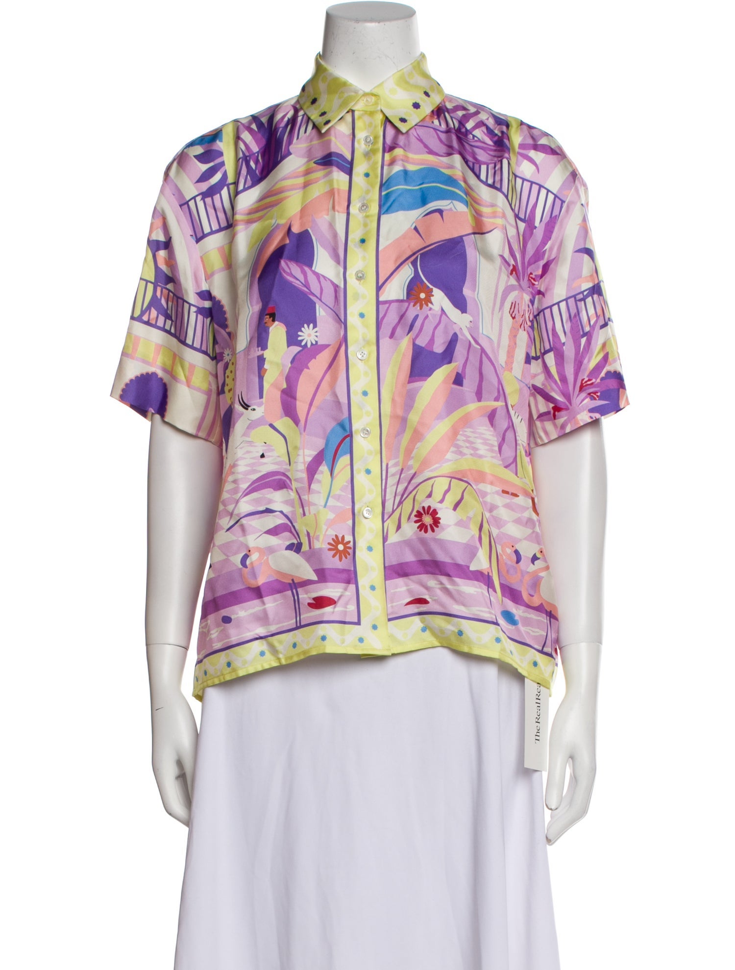 Sandro Silk Printed Button-Up Top