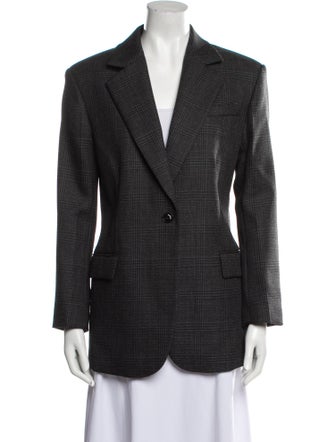 Sandro Virgin Wool Plaid Print Blazer