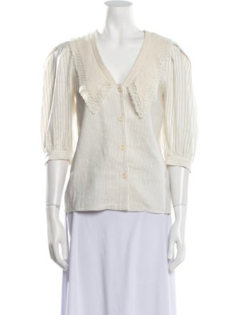 Sandro Striped V-Neck Blouse