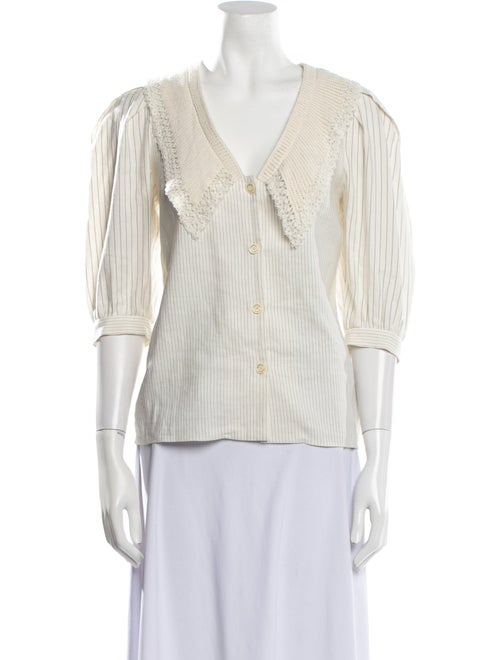 Sandro Striped V-Neck Blouse