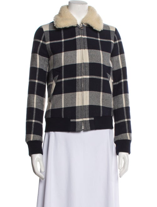 Sandro Wool Plaid Print Biker Jacket
