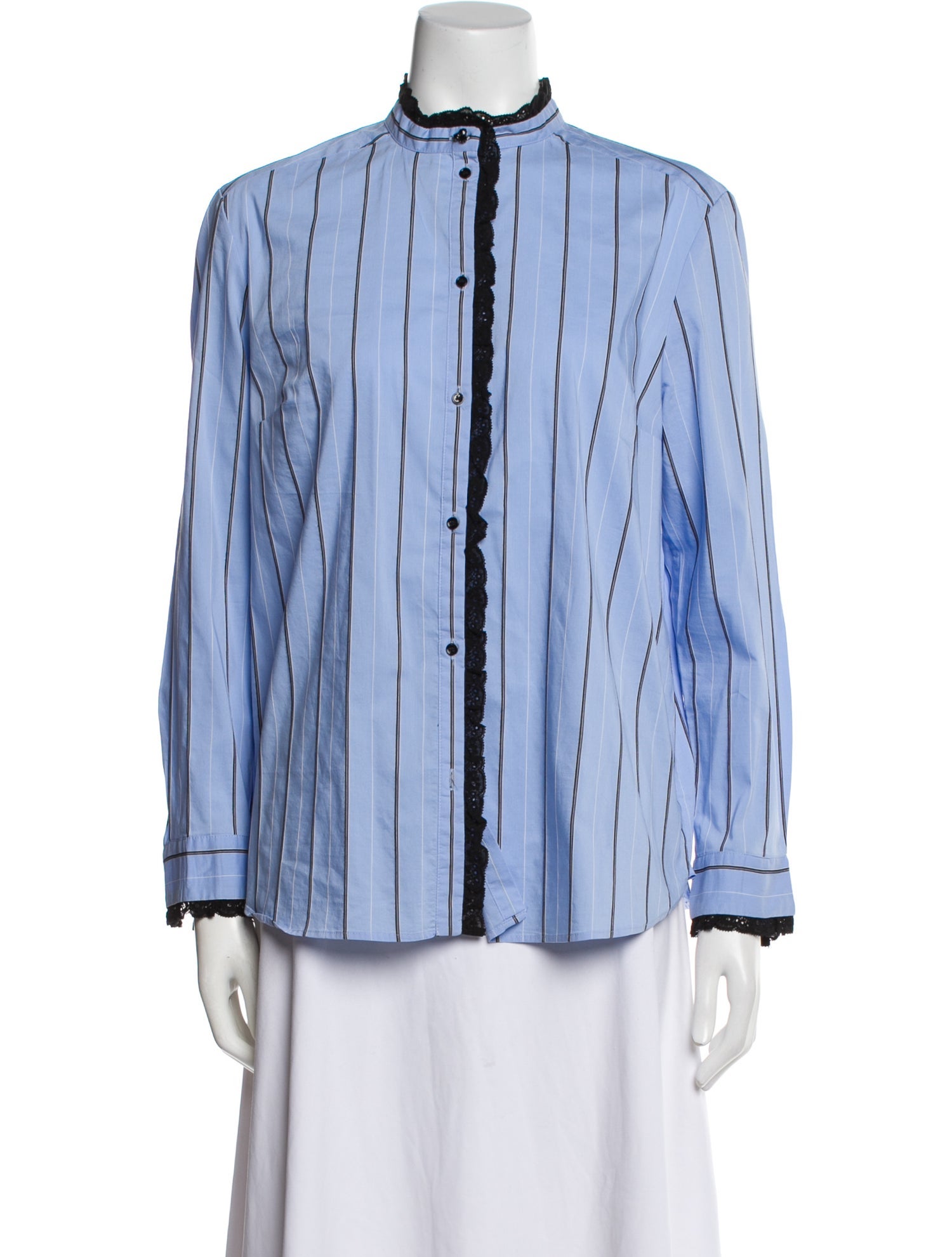 Sandro Striped Mock Neck Button-Up Top