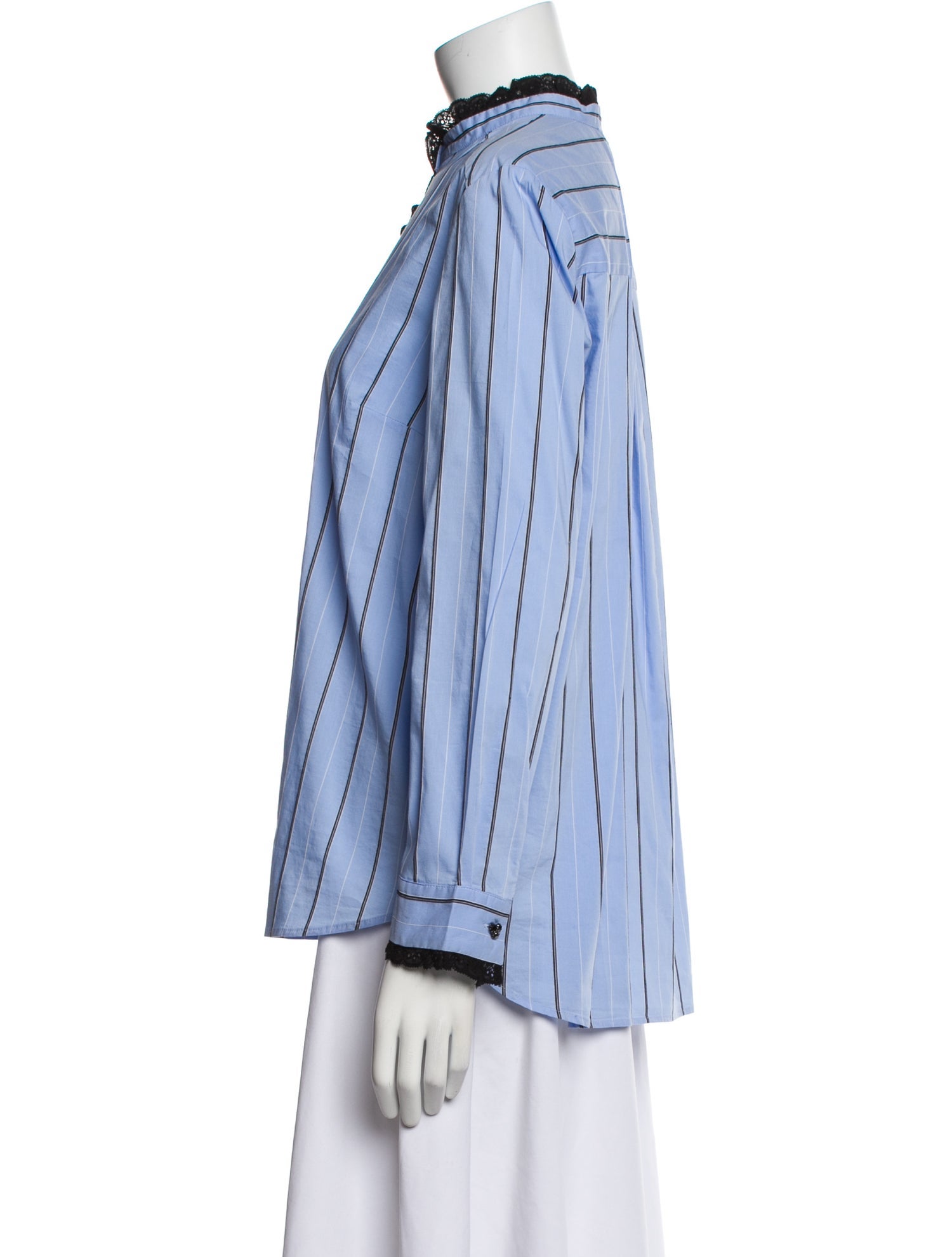 Sandro Striped Mock Neck Button-Up Top