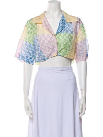 Sandro Tops Linen Printed Crop Top L