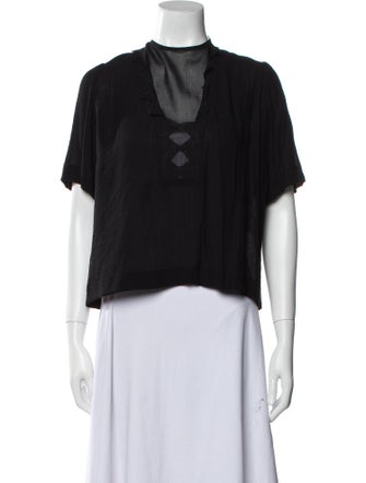 Sandro Mock Neck Short Sleeve Blouse
