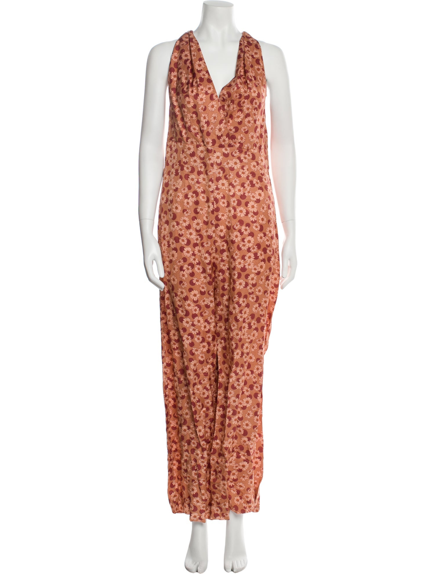 Sandro Patterned V-Neck Jumpsuit