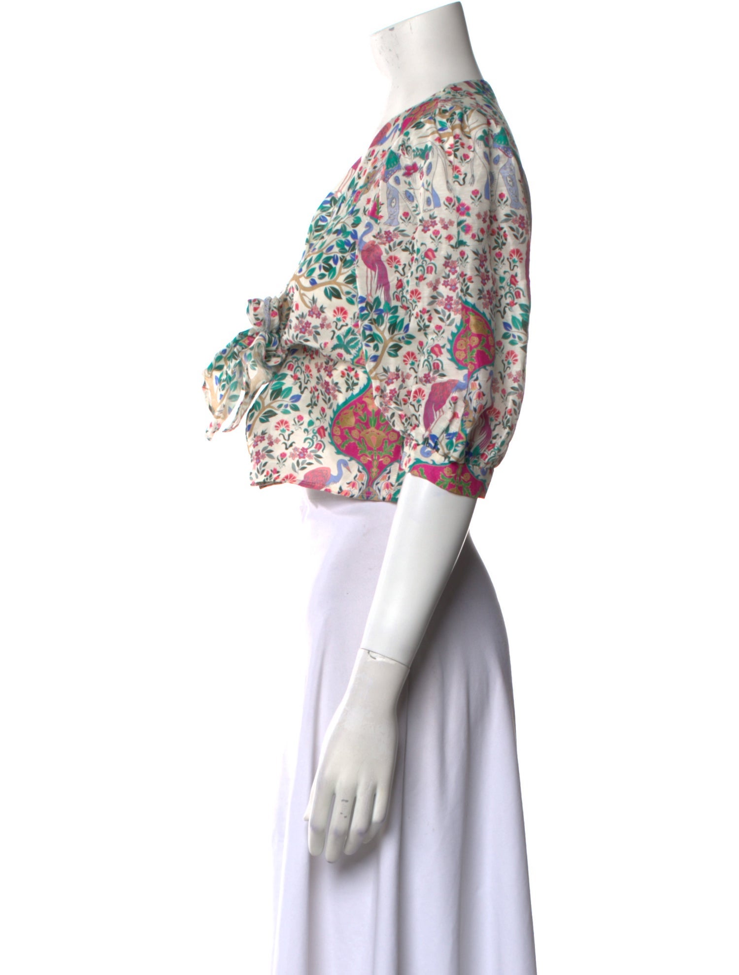 Sandro Linen Floral Print Crop Top