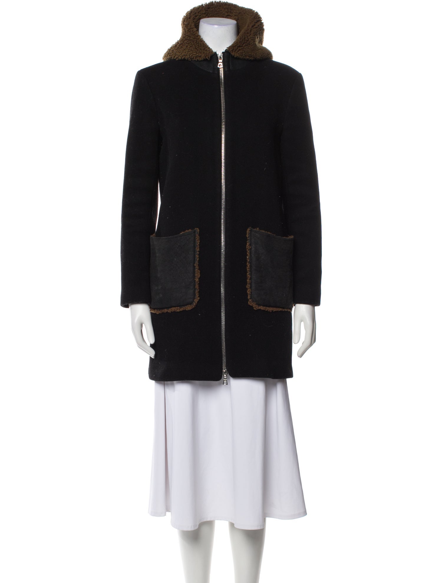 Sandro Wool Fur Coat
